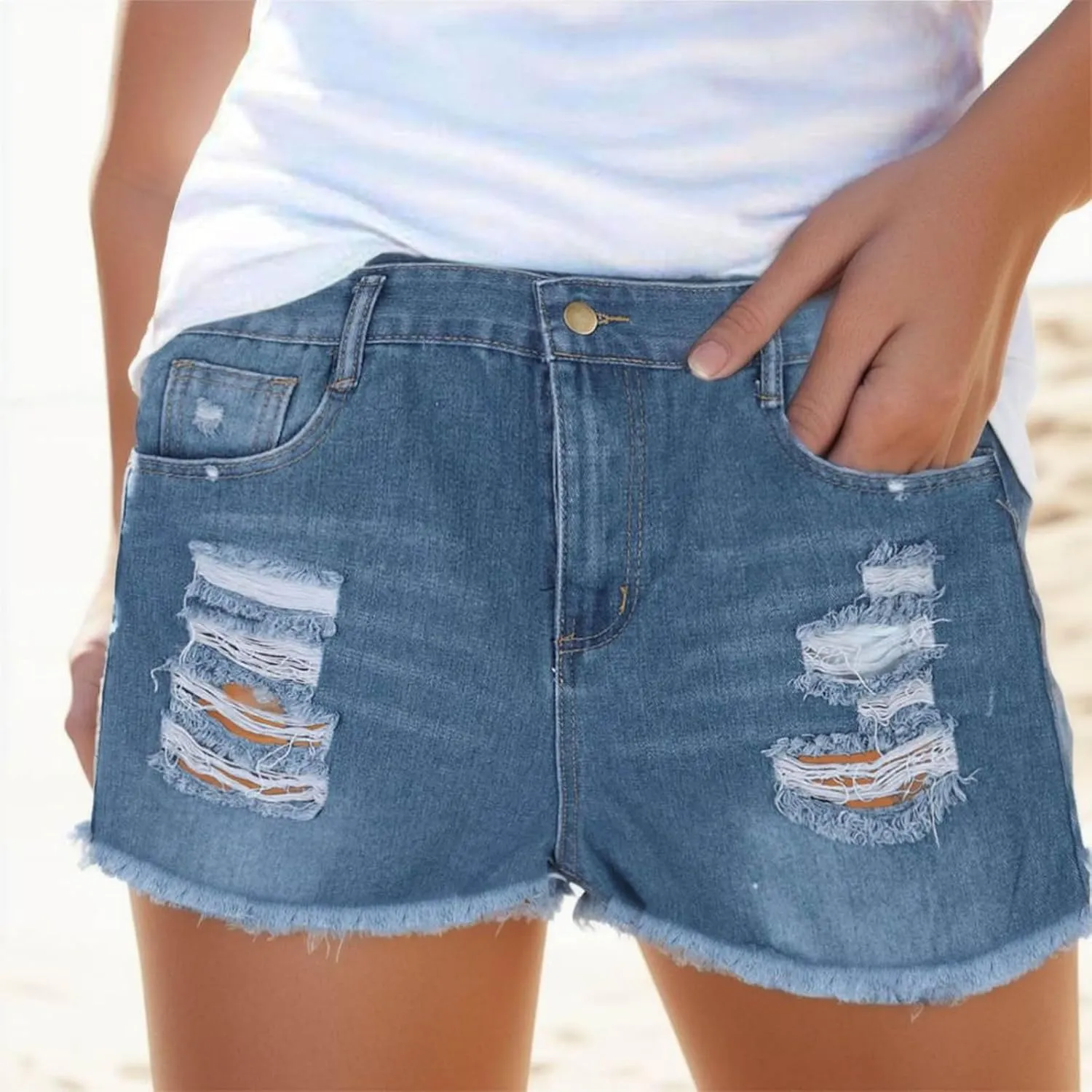 Jeans Shorts for Women High WAIS 2024 Summer Ripped High Waisted Denim Shorts Stretchy Cuffed Hem Jean Shorts