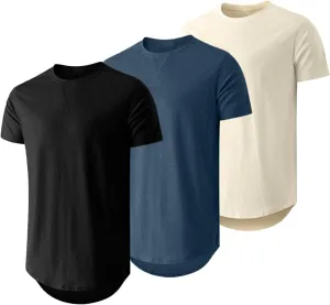 JMIERR Mens 3 Pack Cotton Hipster Hip Hop Longline Crewneck T-Shirt