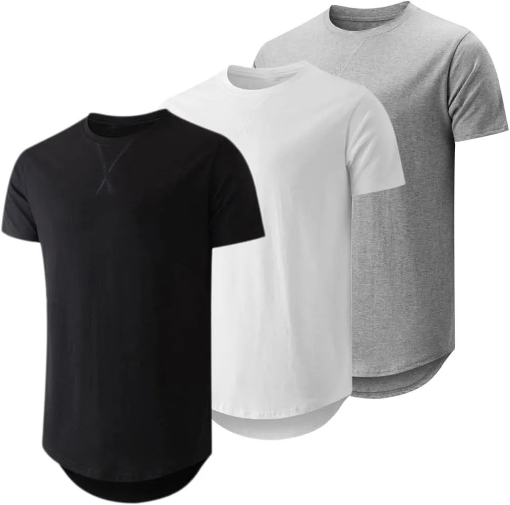 JMIERR Mens 3 Pack Cotton Hipster Hip Hop Longline Crewneck T-Shirt
