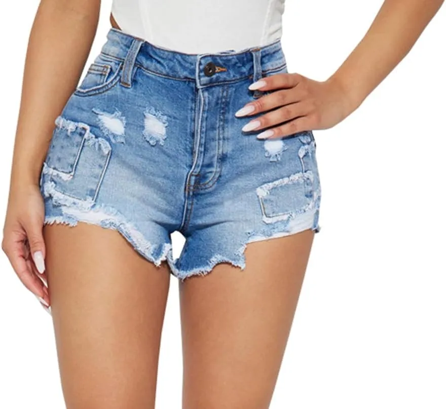 JTNFairy Women Casual High Waisted Denim Shorts Frayed Raw Hem Ripped Jeans Shorts