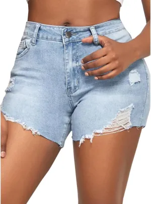JTNFairy Women Casual High Waisted Denim Shorts Frayed Raw Hem Ripped Jeans Shorts