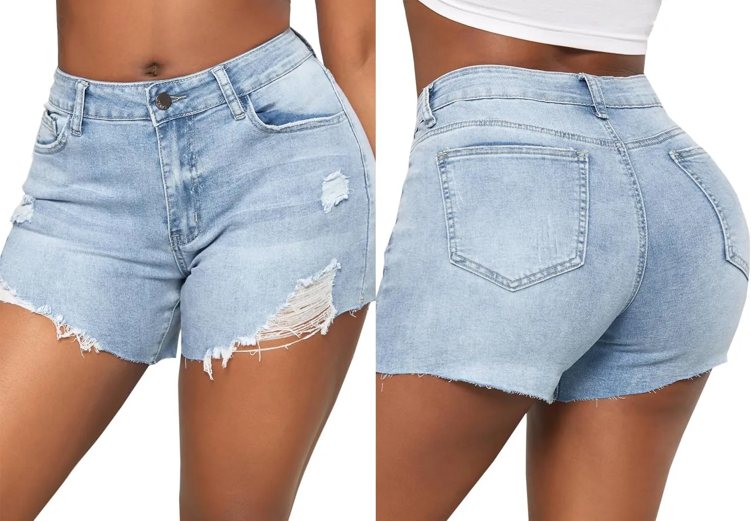 JTNFairy Women Casual High Waisted Denim Shorts Frayed Raw Hem Ripped Jeans Shorts