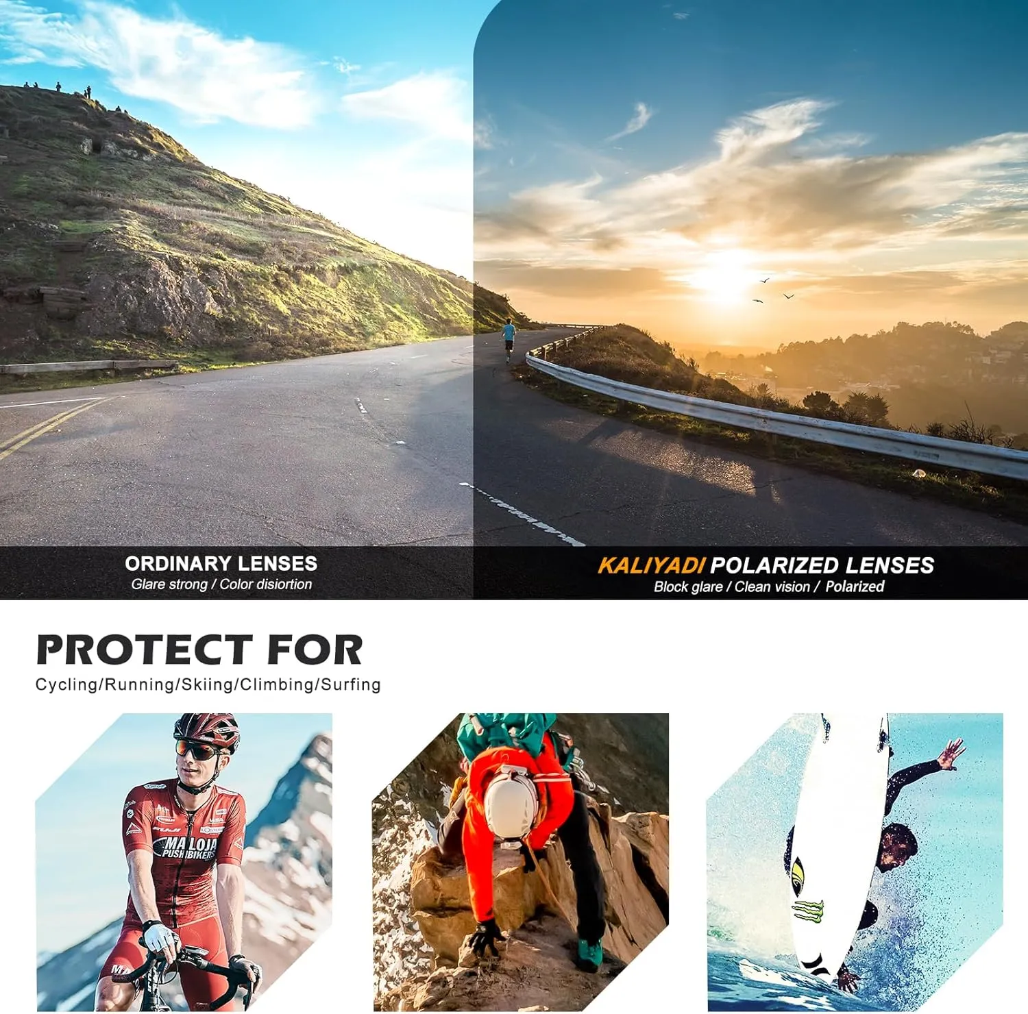 KALIYADI Polarized Sunglasses-for-Men Sports Sunglasses: Mens Running Sun Glasses UV400 Protection for Cycling Fishing