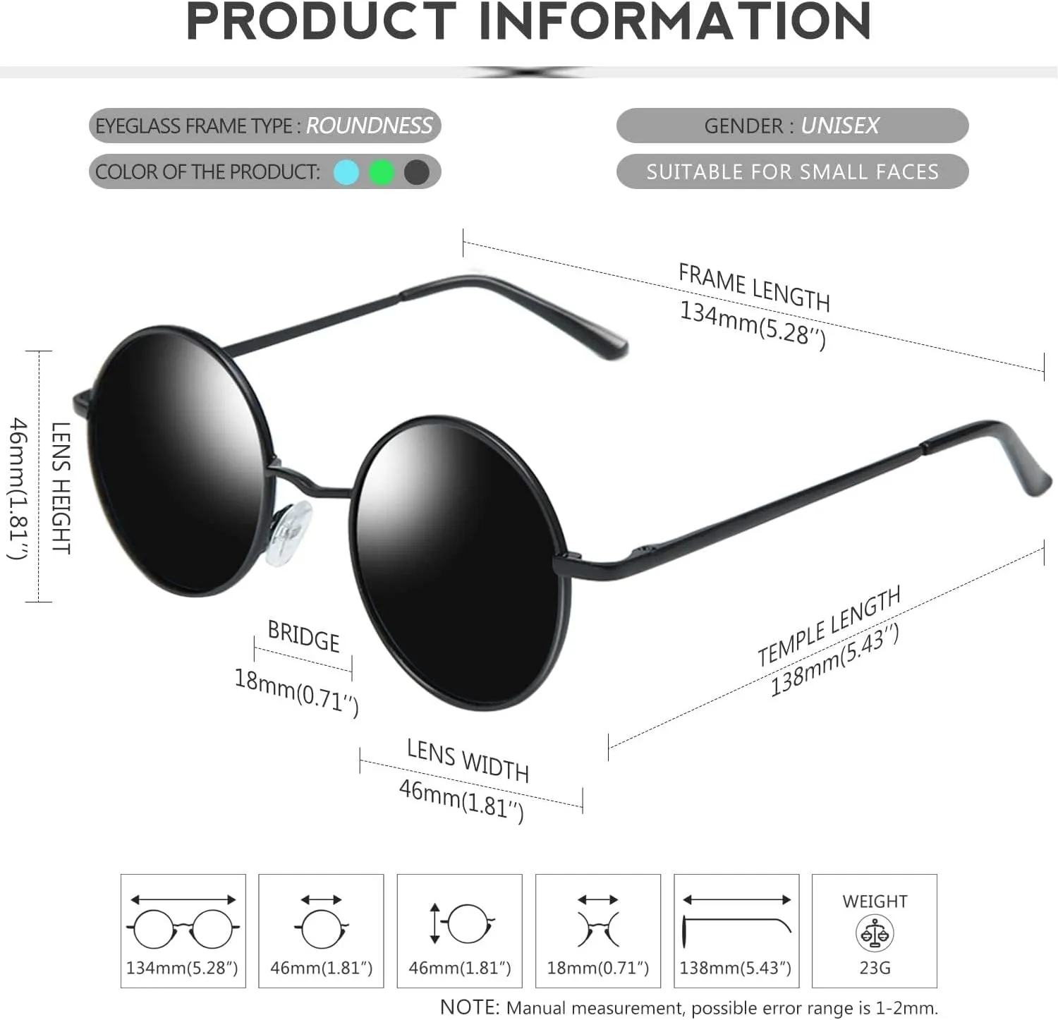 KANASTAL Round Sunglasses for Women Men Polarized Circle Sun Glasses UV400 Halloween Cosplay Shades 2 Pack