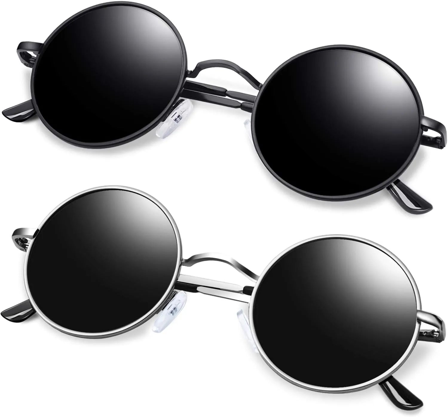 KANASTAL Round Sunglasses for Women Men Polarized Circle Sun Glasses UV400 Halloween Cosplay Shades 2 Pack