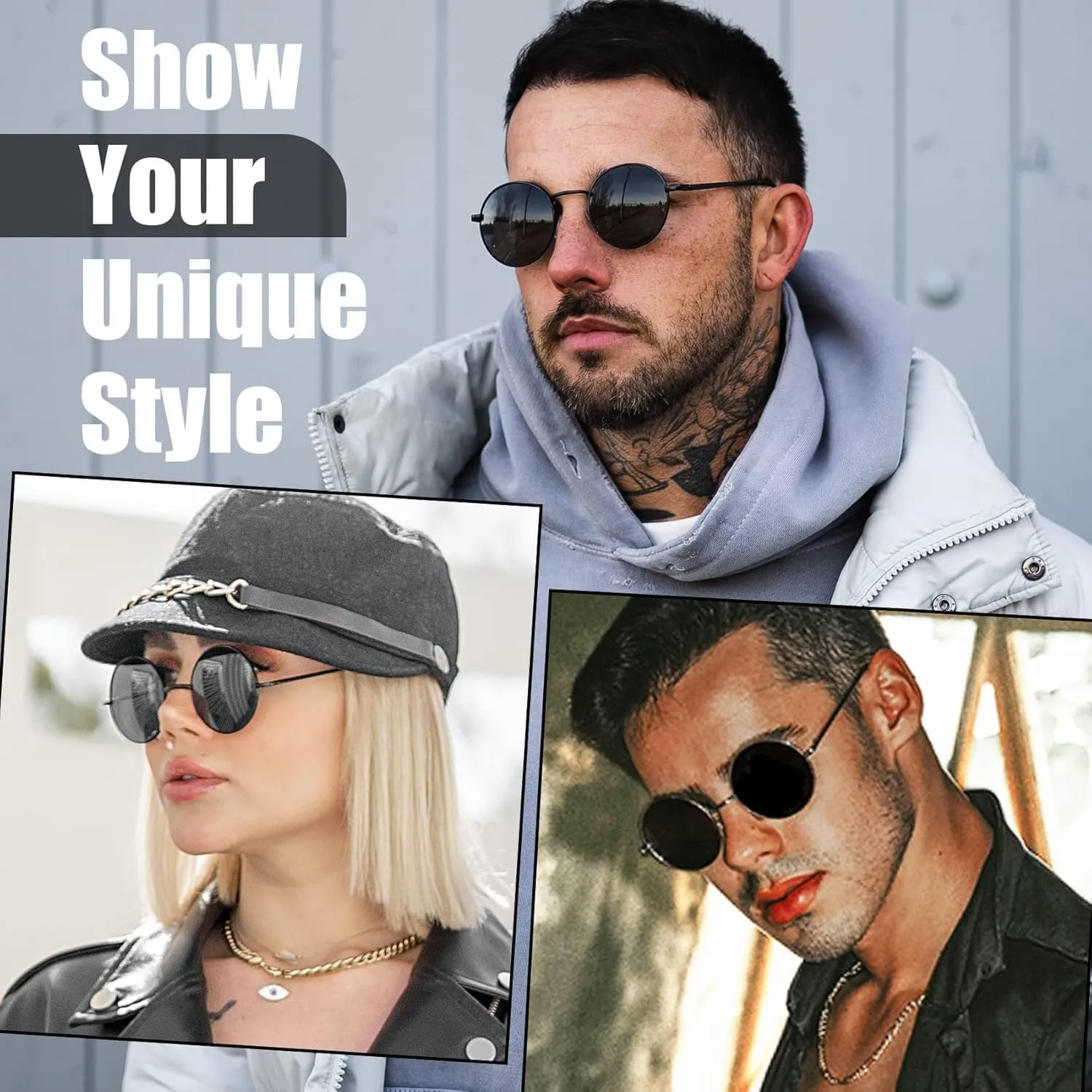 KANASTAL Round Sunglasses for Women Men Polarized Circle Sun Glasses UV400 Halloween Cosplay Shades 2 Pack