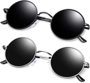 KANASTAL Round Sunglasses for Women Men Polarized Circle Sun Glasses UV400 Halloween Cosplay Shades 2 Pack