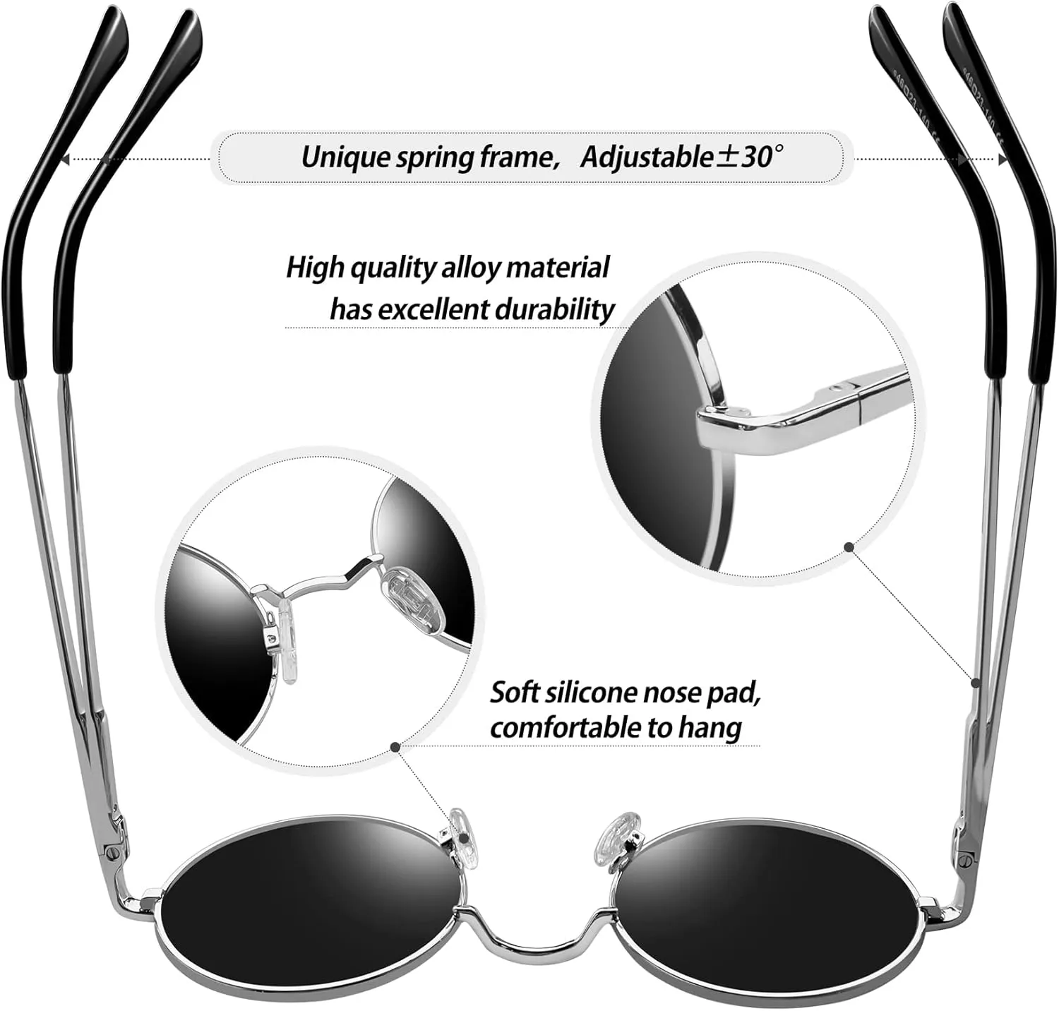 KANASTAL Round Sunglasses for Women Men Polarized Circle Sun Glasses UV400 Halloween Cosplay Shades 2 Pack