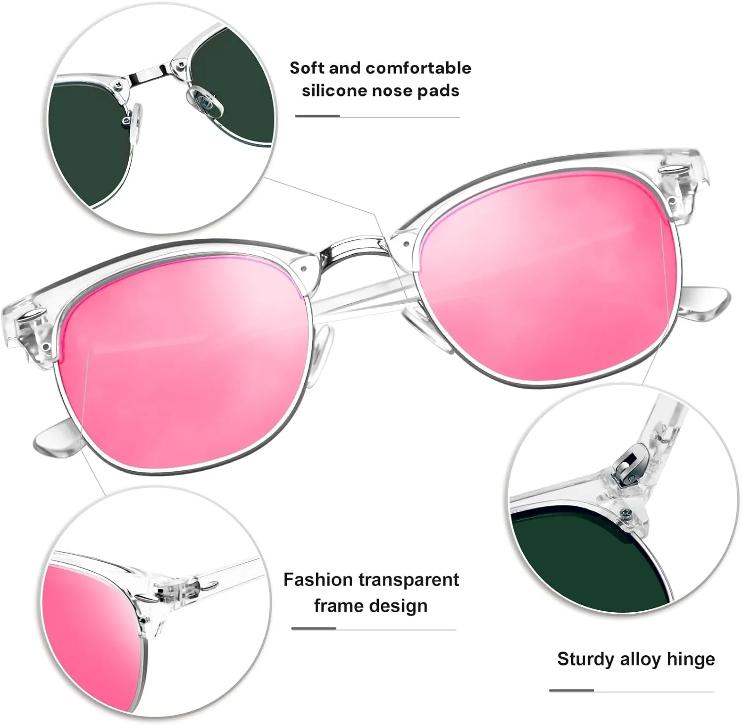 KANASTAL Semi Rimless Polarised Sunglasses Men Women Classic Horn Rimmed Frame UV400 Half Frame Shades