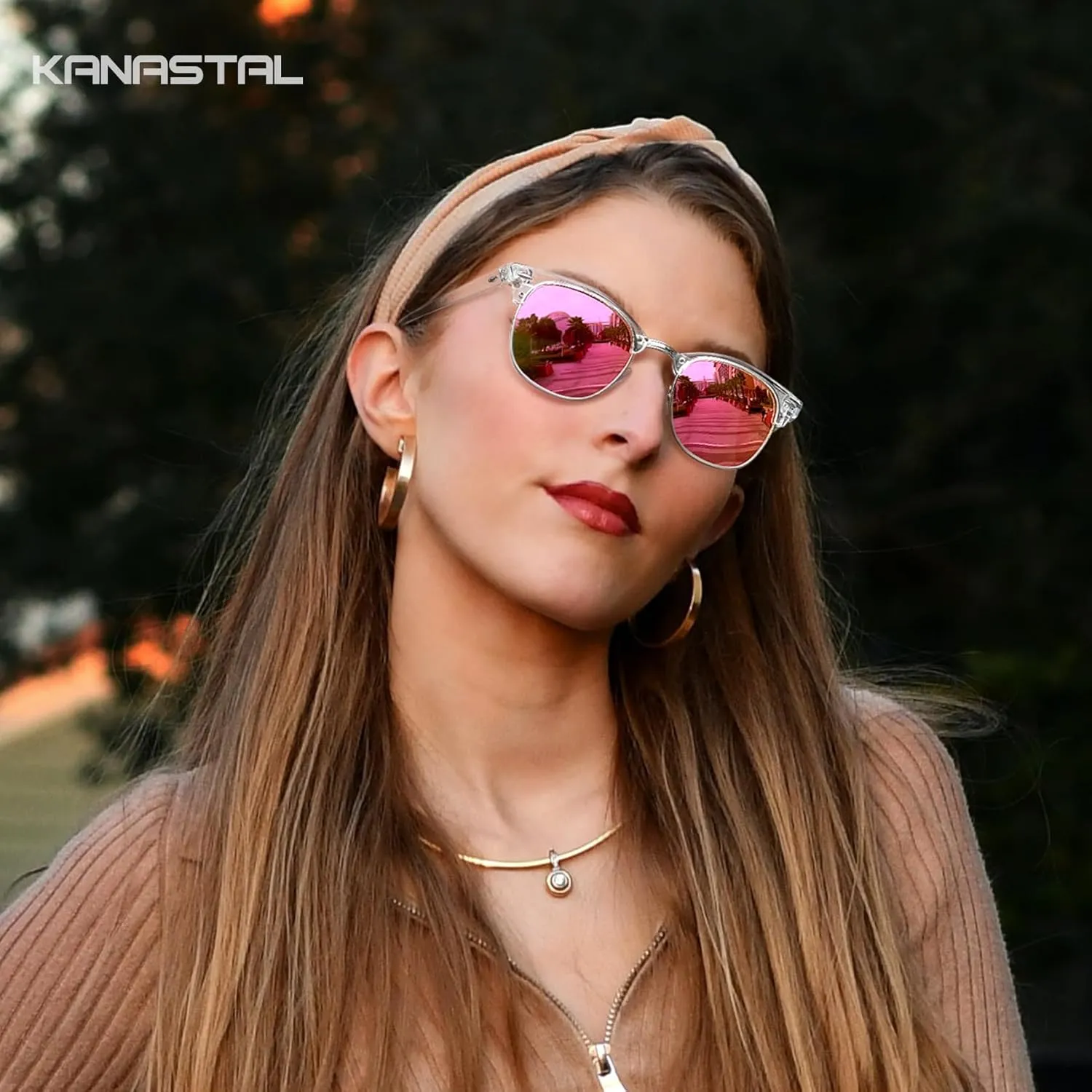 KANASTAL Semi Rimless Polarised Sunglasses Men Women Classic Horn Rimmed Frame UV400 Half Frame Shades