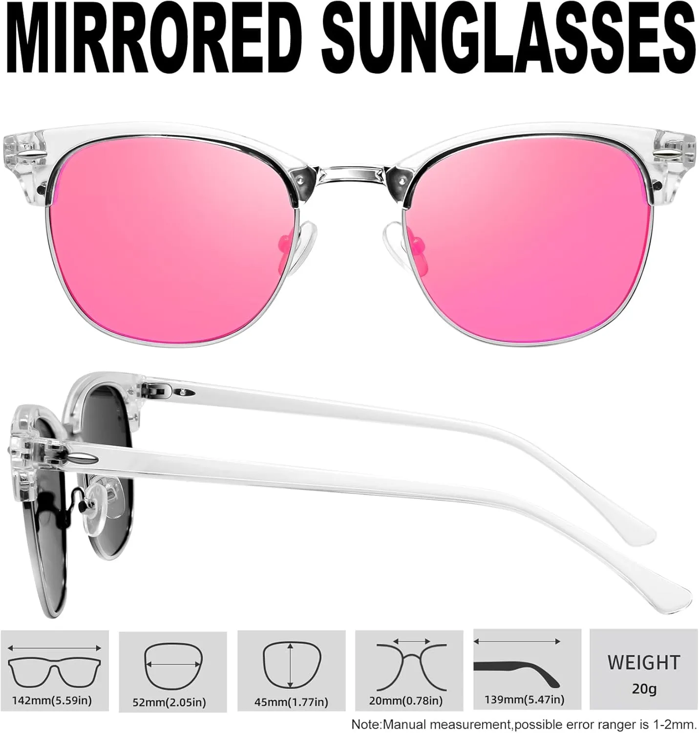 KANASTAL Semi Rimless Polarised Sunglasses Men Women Classic Horn Rimmed Frame UV400 Half Frame Shades