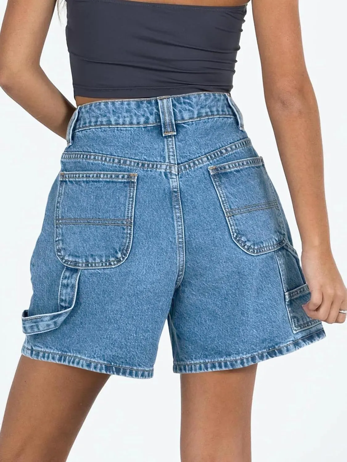 Kedera Womens High Waisted Boxy Denim Shorts Summer Casual Button Down Baggy Jean Shorts with Pockets
