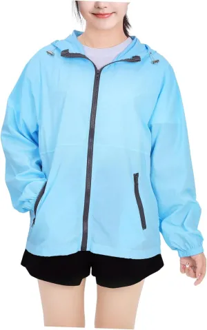 KESYOO Hooded Jacket for Women Thin Outdoor Coat L Size Girls Rain Jacket Blue Versatile Utility Jacket
