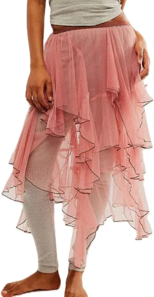 KMBANGI Women’s Mesh Lace Long Skirt Asymmetrical Layered Ruffle Maxi Skirts Flowy Y2k See Through Midi Skirt Summer