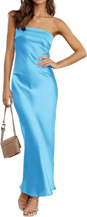 kosoze Womens Strapless Satin Bridesmaid Dress Off Shoulder Backless Formal Evening Cocktail Dress