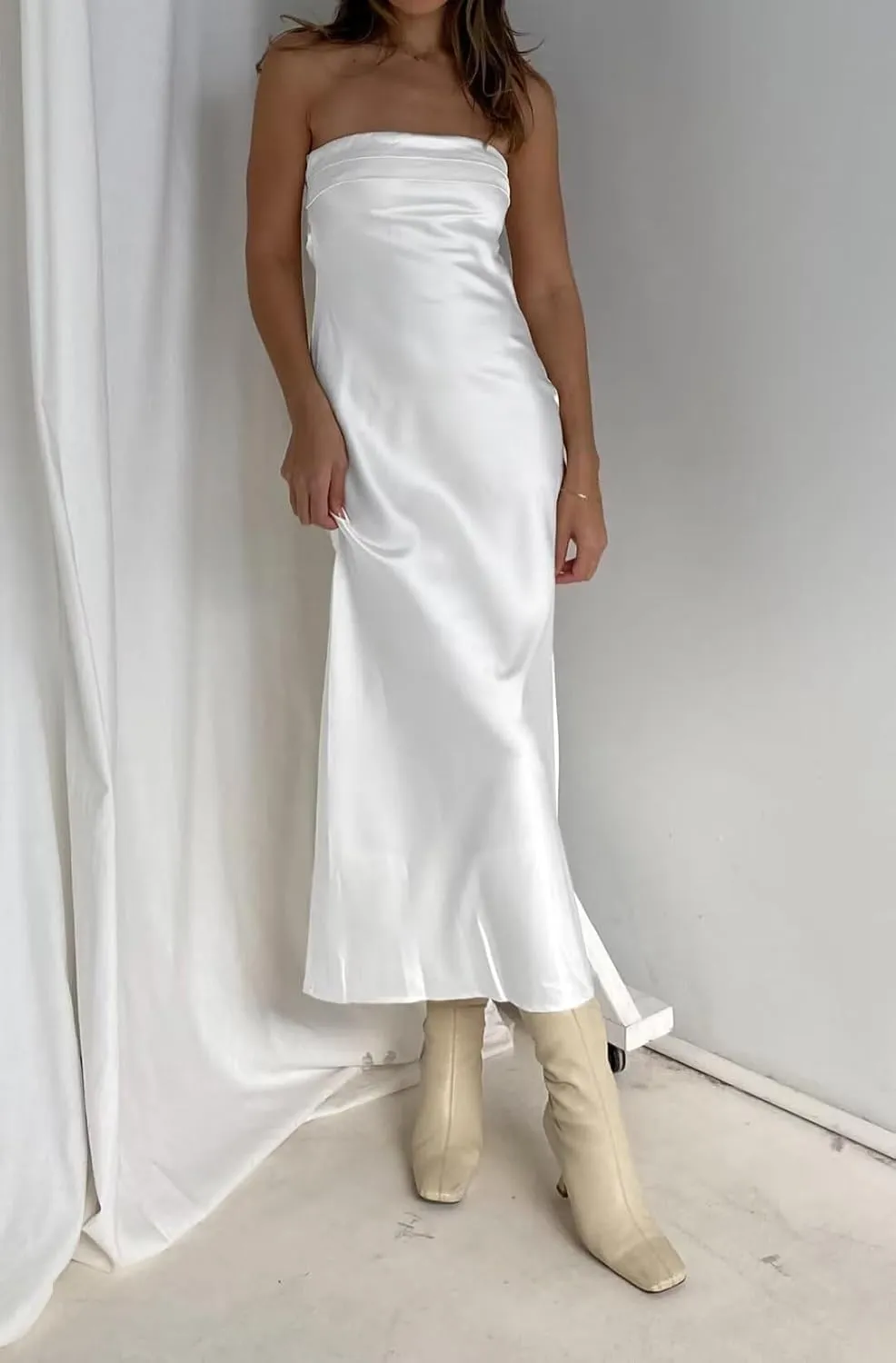 kosoze Womens Strapless Satin Bridesmaid Dress Off Shoulder Backless Formal Evening Cocktail Dress