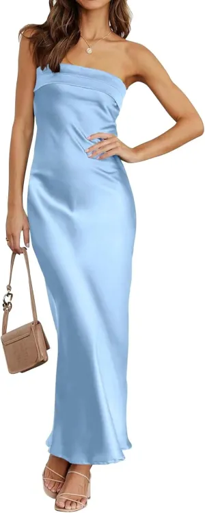 kosoze Womens Strapless Satin Bridesmaid Dress Off Shoulder Backless Formal Evening Cocktail Dress