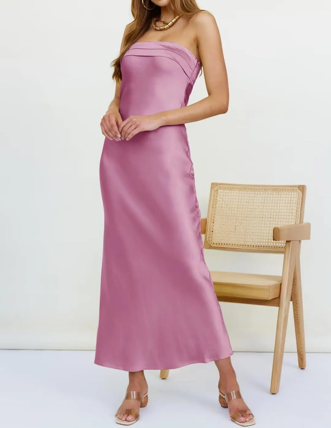 kosoze Womens Strapless Satin Bridesmaid Dress Off Shoulder Backless Formal Evening Cocktail Dress