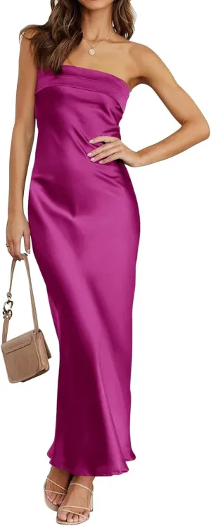 kosoze Womens Strapless Satin Bridesmaid Dress Off Shoulder Backless Formal Evening Cocktail Dress