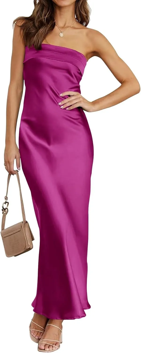 kosoze Womens Strapless Satin Bridesmaid Dress Off Shoulder Backless Formal Evening Cocktail Dress