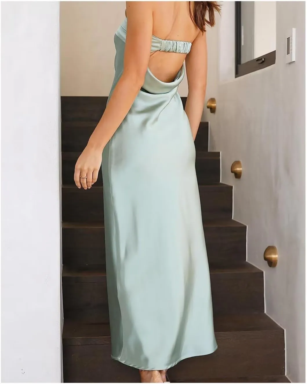 kosoze Womens Strapless Satin Bridesmaid Dress Off Shoulder Backless Formal Evening Cocktail Dress