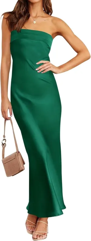 kosoze Womens Strapless Satin Bridesmaid Dress Off Shoulder Backless Formal Evening Cocktail Dress