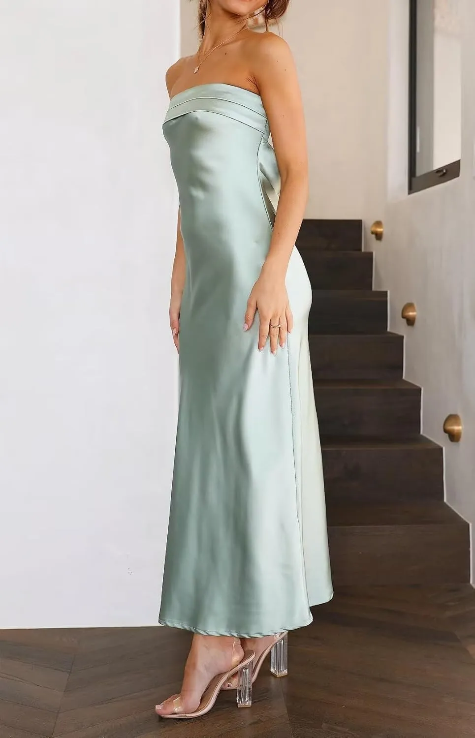 kosoze Womens Strapless Satin Bridesmaid Dress Off Shoulder Backless Formal Evening Cocktail Dress