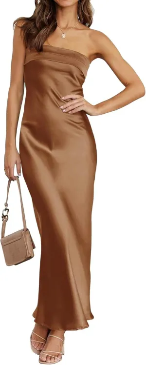 kosoze Womens Strapless Satin Bridesmaid Dress Off Shoulder Backless Formal Evening Cocktail Dress