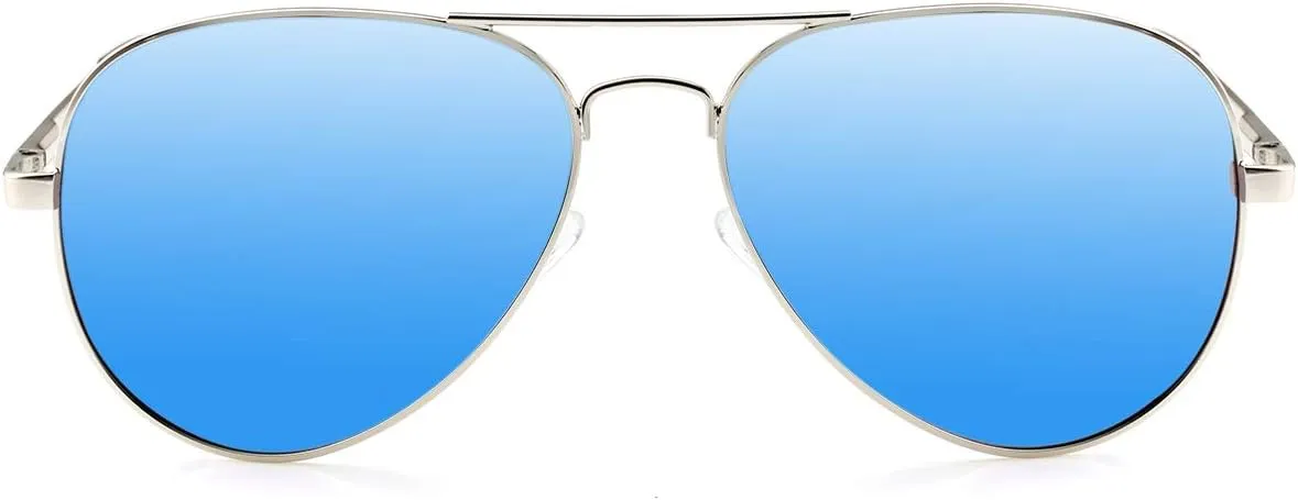 Kursan Polarized Aviator Sunglasses for Men Women Mirrored Lens, 100% UV400 Protection, 58MM (Silver/Blue Mirrored)