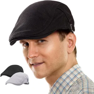 LADYBRO 2 Pack Newsboy Hats for Men Scally Flat Cap for Summer Mesh Solid Adjustable