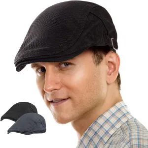 LADYBRO 2 Pack Newsboy Hats for Men Scally Flat Cap for Summer Mesh Solid Adjustable