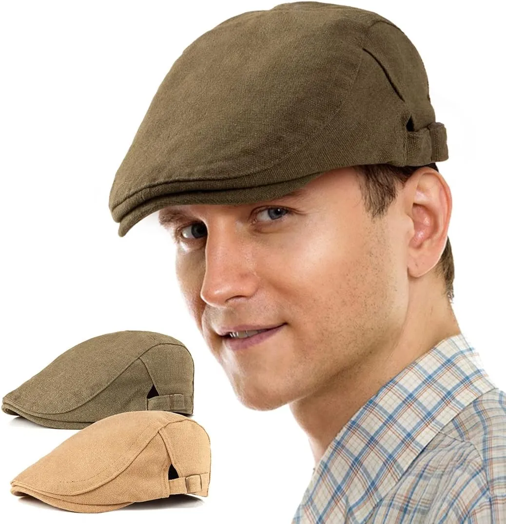 LADYBRO 2 Pack Newsboy Hats for Men Scally Flat Cap for Summer Mesh Solid Adjustable