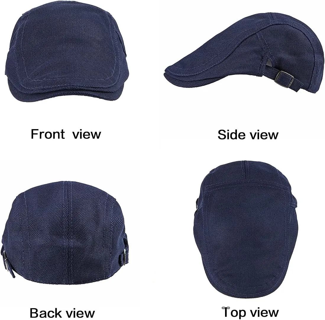 LADYBRO 2 Pack Newsboy Hats for Men Scally Flat Cap for Summer Mesh Solid Adjustable