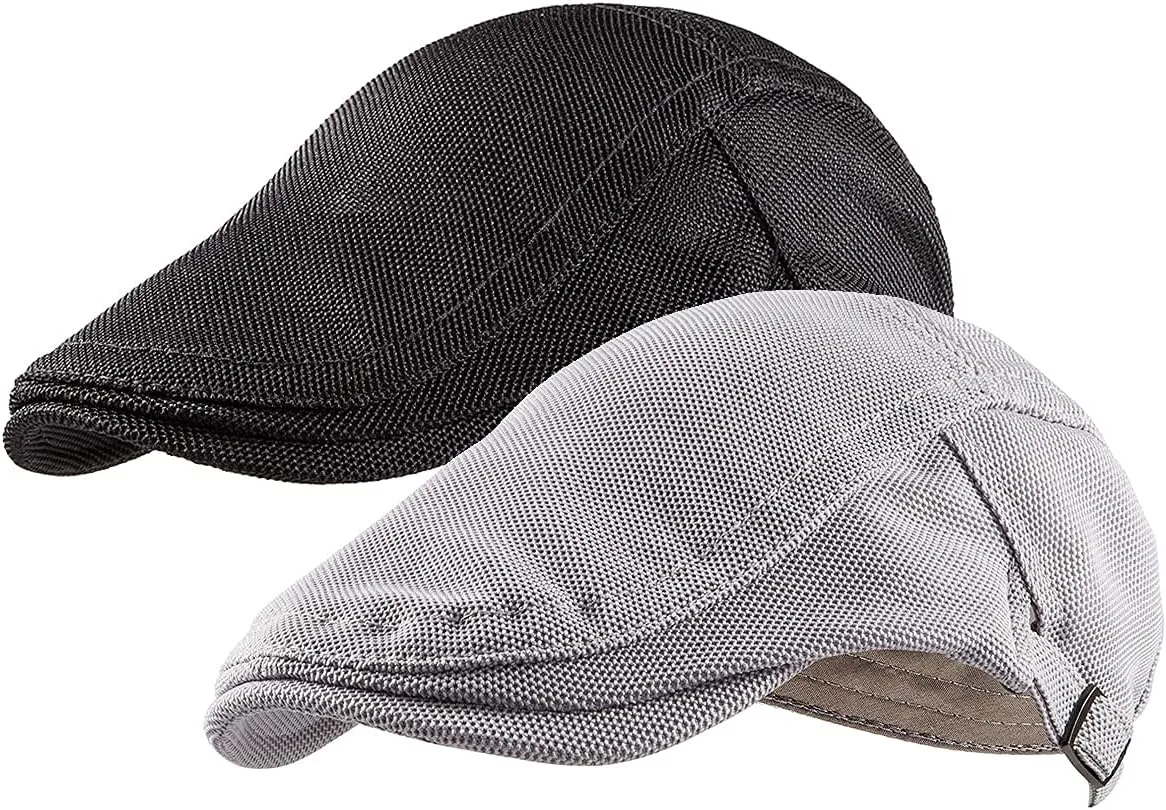 LADYBRO 2 Pack Newsboy Hats for Men Scally Flat Cap for Summer Mesh Solid Adjustable