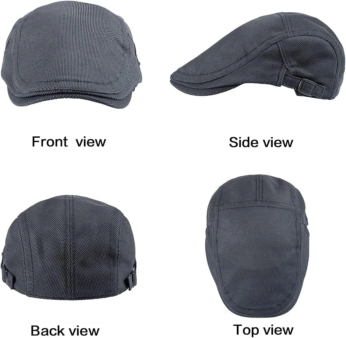 LADYBRO 2 Pack Newsboy Hats for Men Scally Flat Cap for Summer Mesh Solid Adjustable