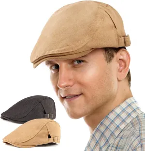 LADYBRO 2 Pack Newsboy Hats for Men Scally Flat Cap for Summer Mesh Solid Adjustable