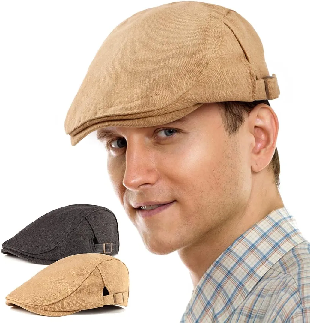 LADYBRO 2 Pack Newsboy Hats for Men Scally Flat Cap for Summer Mesh Solid Adjustable