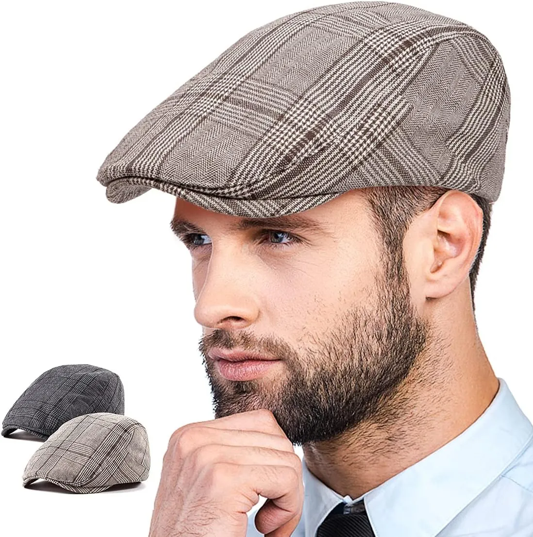 LADYBRO 2Pack Unisex Flat Cap Newsboy Hats for Men Women, Summer Casual Adjustable