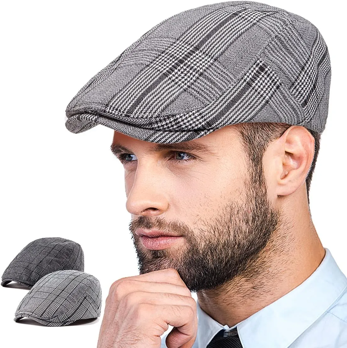 LADYBRO 2Pack Unisex Flat Cap Newsboy Hats for Men Women, Summer Casual Adjustable