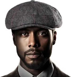LADYBRO 8 Panel Newsboy Hats for Men Cap Cabbie Irish Adjustable Wool Blend Tweed Retro