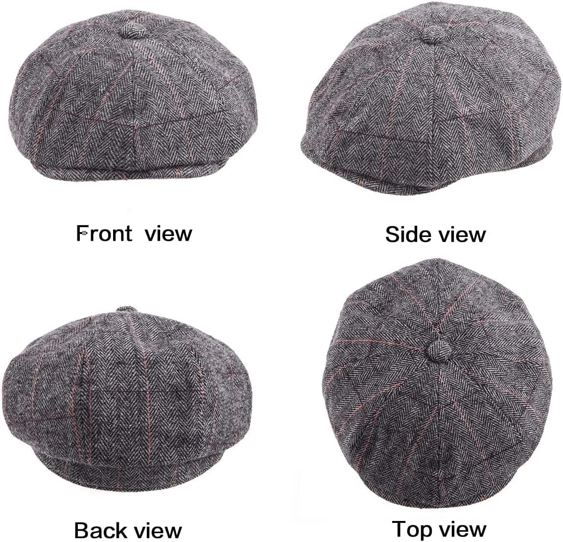 LADYBRO 8 Panel Newsboy Hats for Men Cap Cabbie Irish Adjustable Wool Blend Tweed Retro