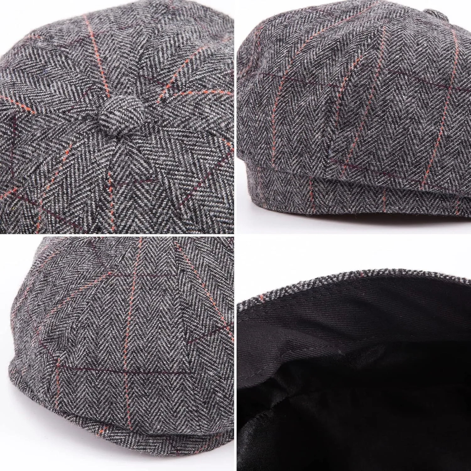 LADYBRO 8 Panel Newsboy Hats for Men Cap Cabbie Irish Adjustable Wool Blend Tweed Retro