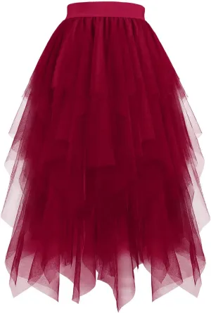 Layered Tulle Skirt for Women Gothic Asymmetrical Mesh Maxi Skirts Fashion High Waist Costume Style