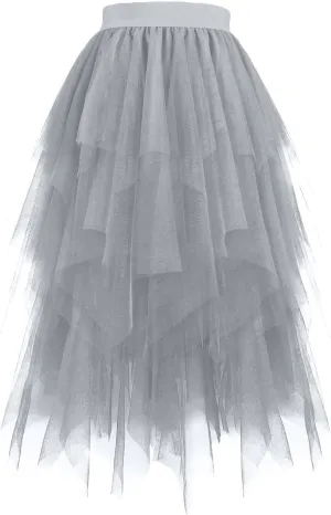 Layered Tulle Skirt for Women Gothic Asymmetrical Mesh Maxi Skirts Fashion High Waist Costume Style