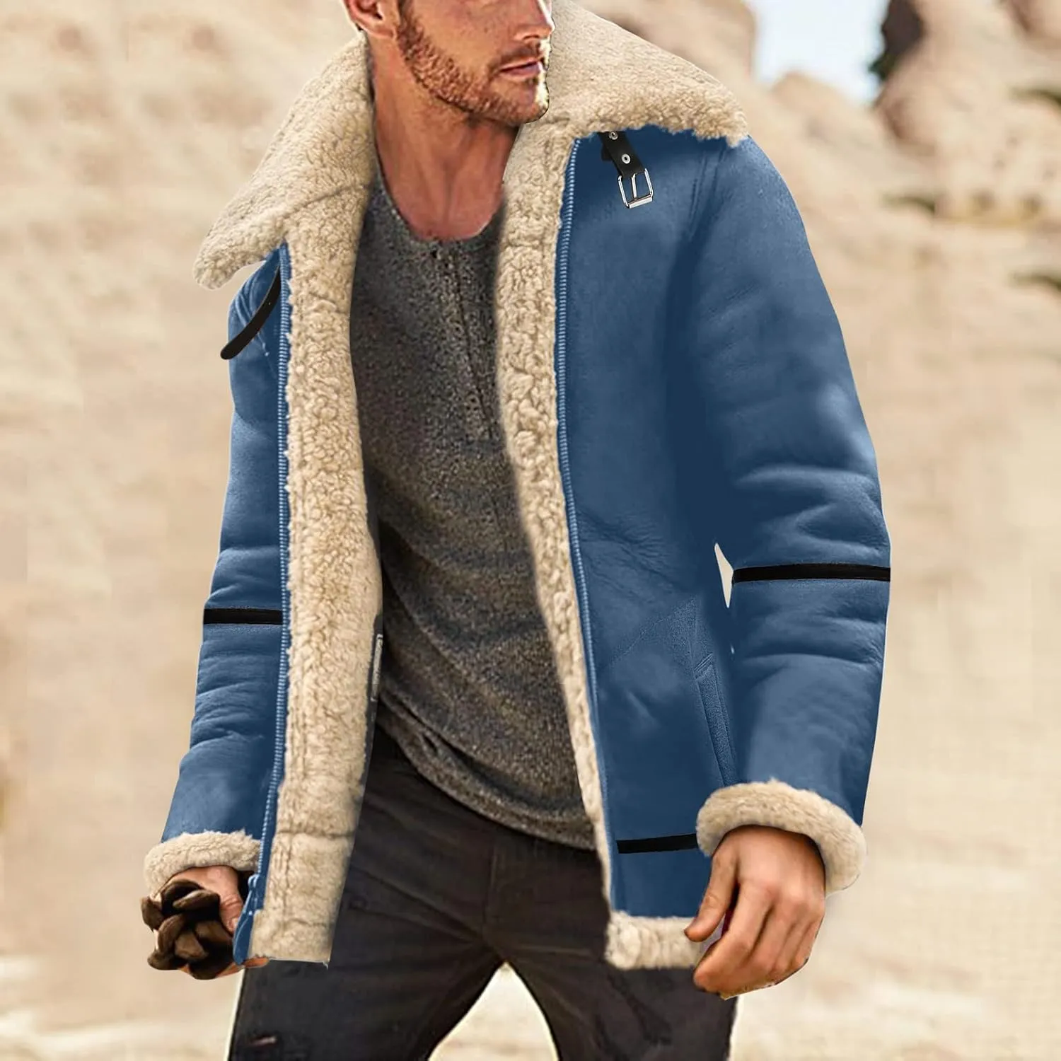 LCMTWX Men's Thicken Warm Winter Coat Stand Collar Knitted Splice Sweater Coat Casual Cardigan Stylish Outwear Winter
