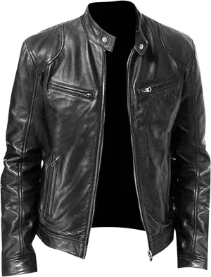 Leather Jackets for Men Slim Fit Motorcycle Biker Jackets Vintage Faux Leather Casual Bomber Coat With Pocket