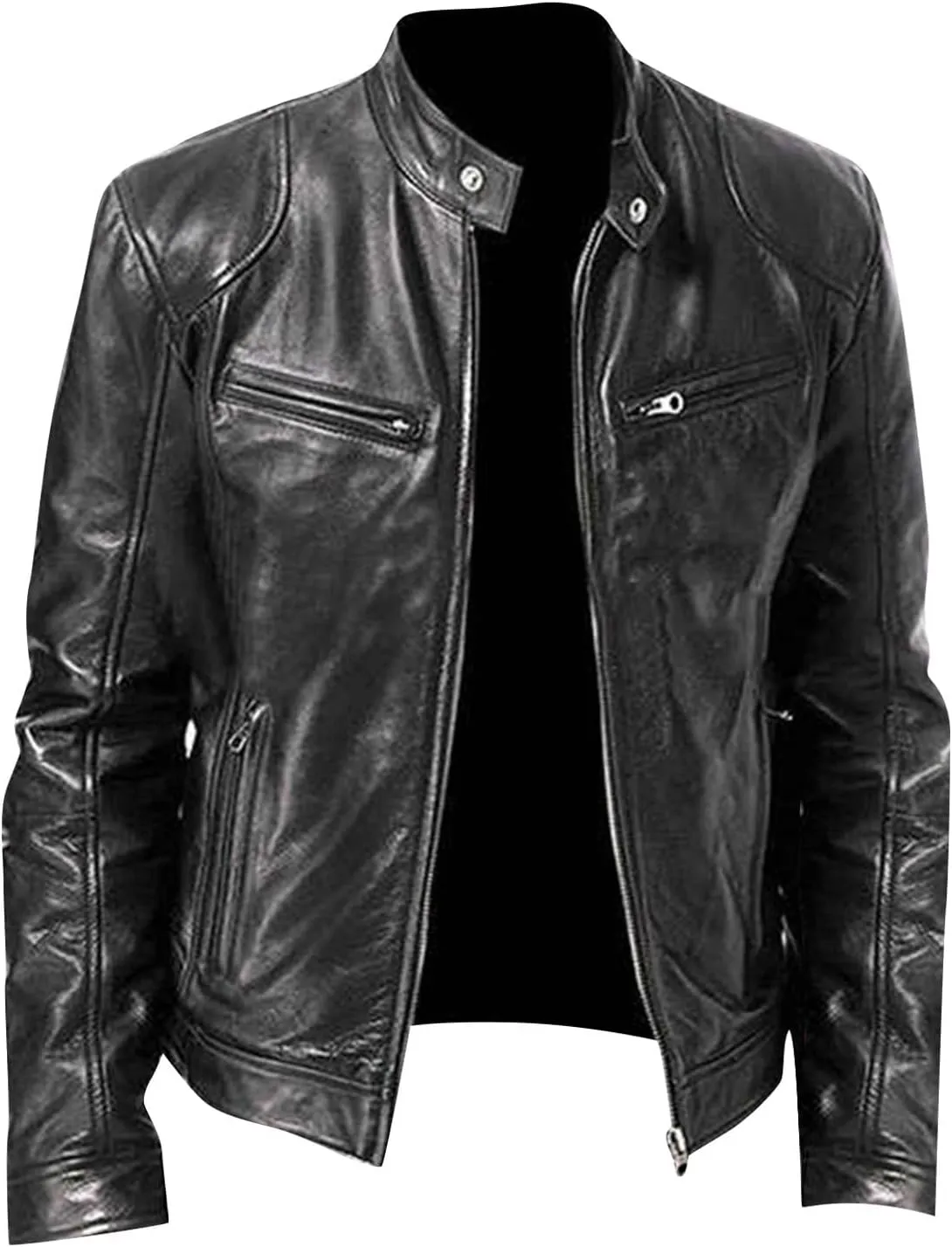 Leather Jackets for Men Slim Fit Motorcycle Biker Jackets Vintage Faux Leather Casual Bomber Coat With Pocket