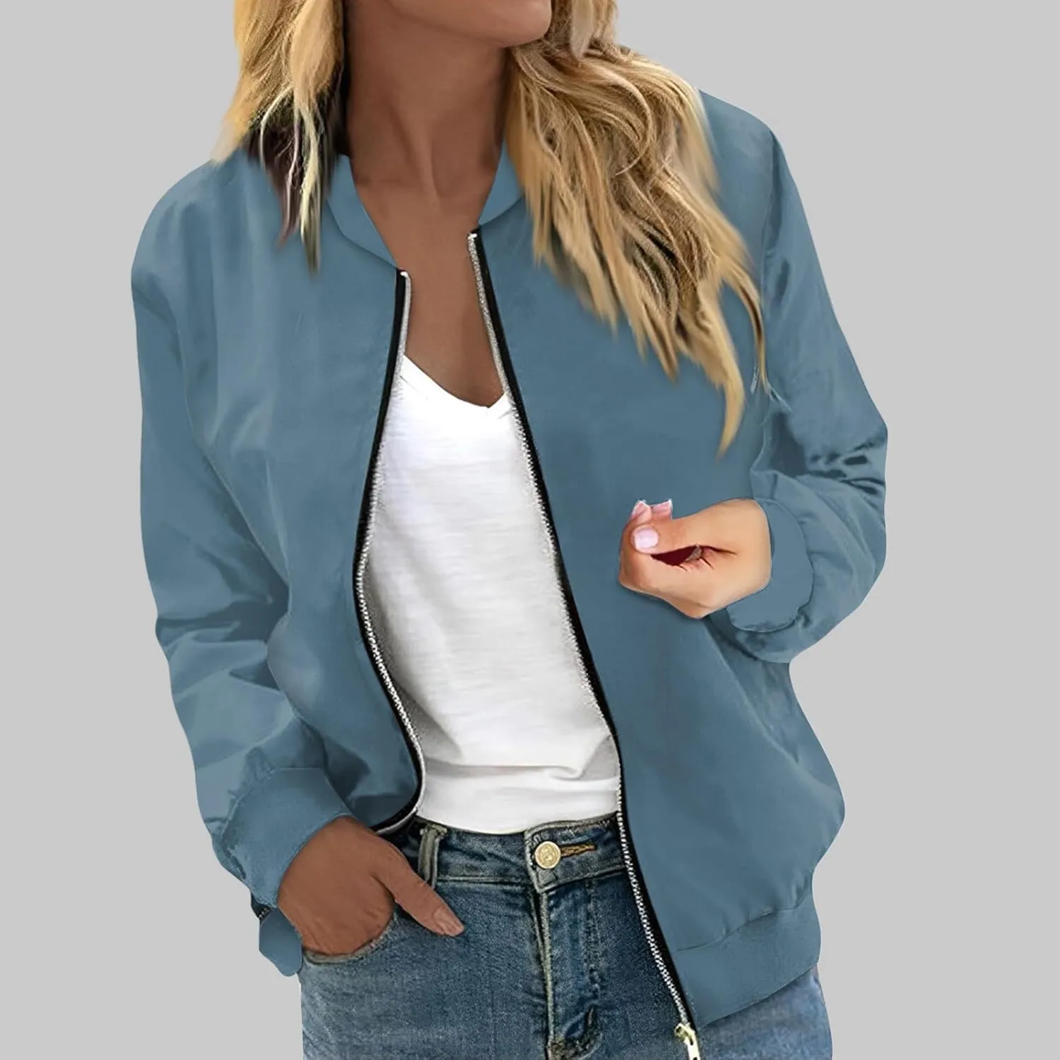 Light Jackets for Women Stand Collar Zip Up Long Sleeve Jacket with Pockets Solid Color Running Sweatshirts Jackets