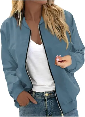 Light Jackets for Women Stand Collar Zip Up Long Sleeve Jacket with Pockets Solid Color Running Sweatshirts Jackets