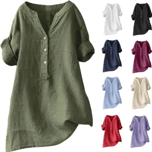 Linen Shirt for Women Breathable Tops Loose Crewneck Tops Womens Daily t Shirts Summer Shirts for Women 2025